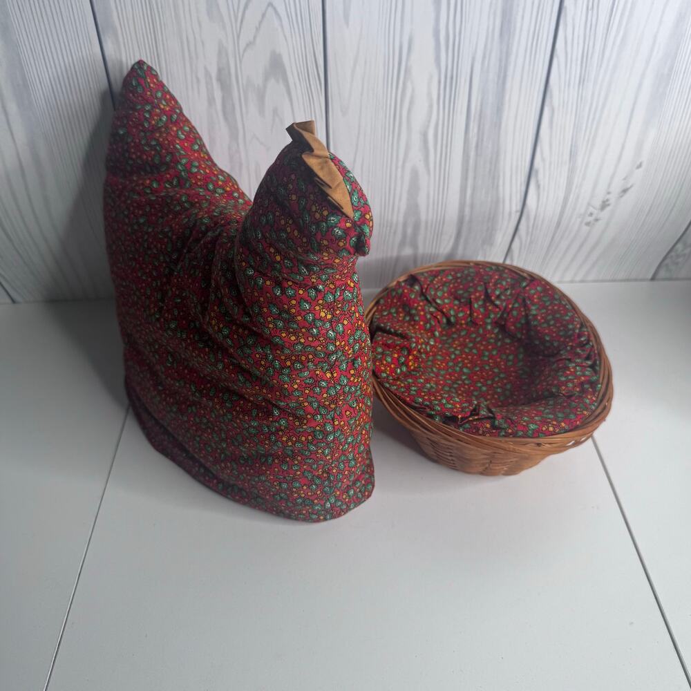 Vintage 1980s Bread Warmer Set w/ Matching Basket Cottage Farmhouse Chicken